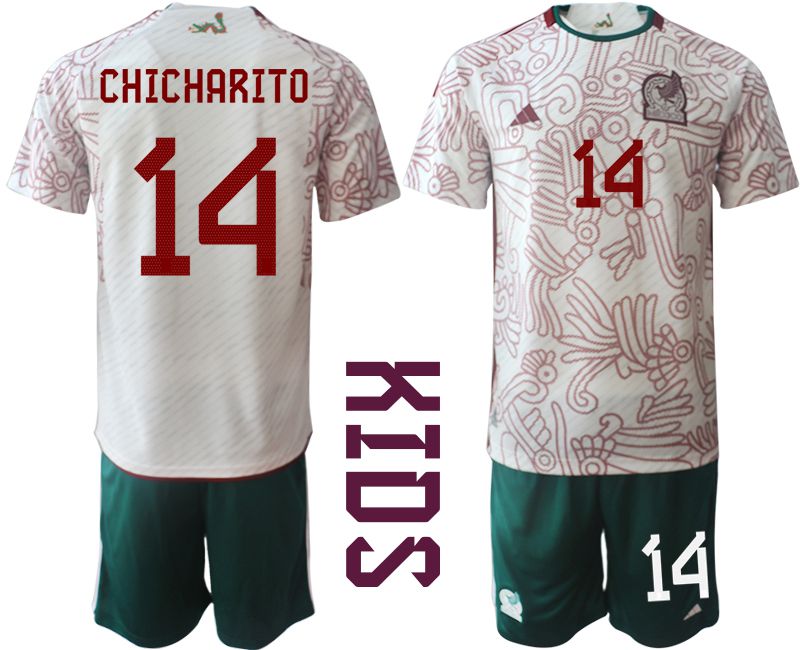 Youth 2022 World Cup National Team Mexico away white #14 Soccer Jersey->youth soccer jersey->Youth Jersey